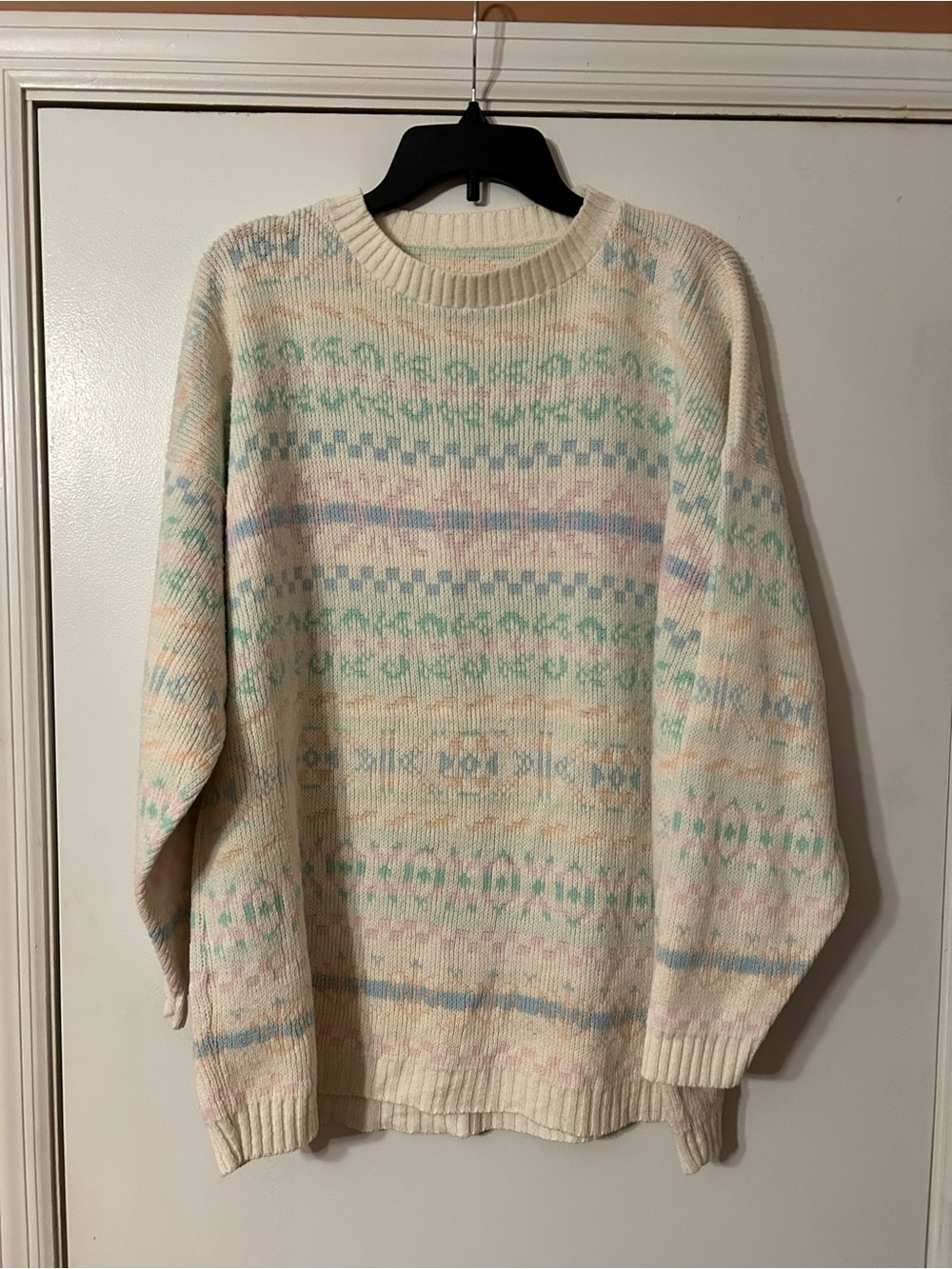 Vintage Pastel Fair Isle Knit Sweater | Oversized Cozy Crewneck | Cottagecore